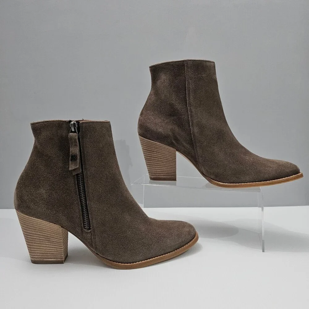 Paul Green Reya Stacked Heel Ankle Boot Womens UK 8.5 Brown Suede Side Zip